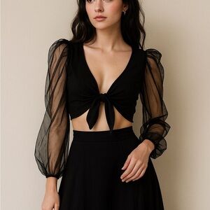 Black vintage Sheer Puff Sleeve Tie Front Bolero Top Goth Coquette Whimsigoth S